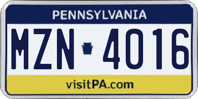 PA license plate MZN4016
