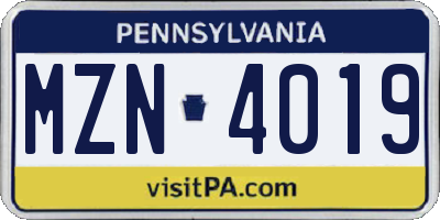 PA license plate MZN4019