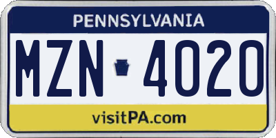 PA license plate MZN4020