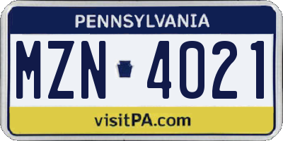 PA license plate MZN4021