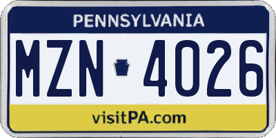 PA license plate MZN4026