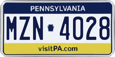 PA license plate MZN4028