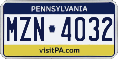 PA license plate MZN4032