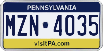 PA license plate MZN4035