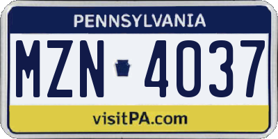 PA license plate MZN4037