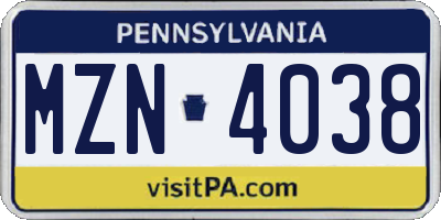 PA license plate MZN4038