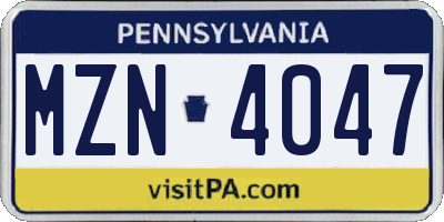 PA license plate MZN4047