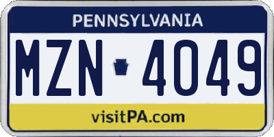 PA license plate MZN4049