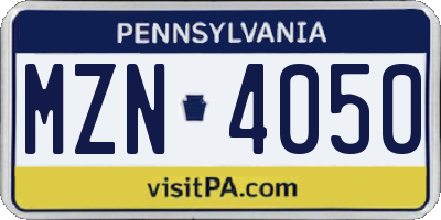 PA license plate MZN4050