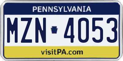 PA license plate MZN4053