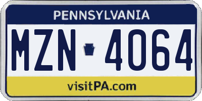 PA license plate MZN4064