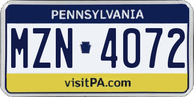 PA license plate MZN4072
