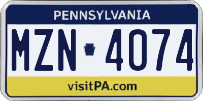 PA license plate MZN4074