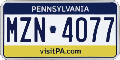 PA license plate MZN4077