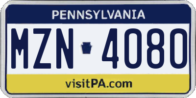 PA license plate MZN4080