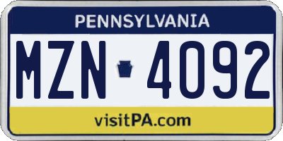 PA license plate MZN4092