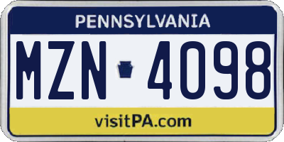 PA license plate MZN4098