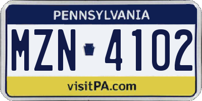 PA license plate MZN4102