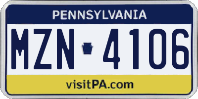 PA license plate MZN4106