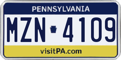 PA license plate MZN4109