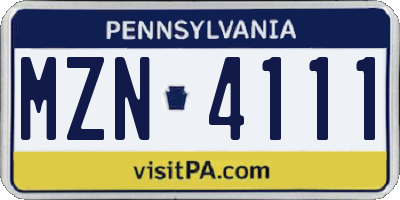PA license plate MZN4111