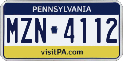 PA license plate MZN4112