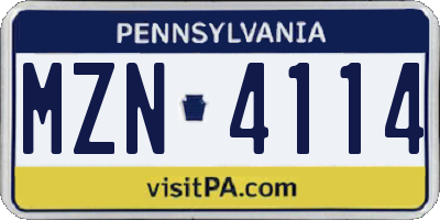 PA license plate MZN4114