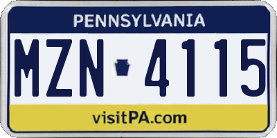 PA license plate MZN4115