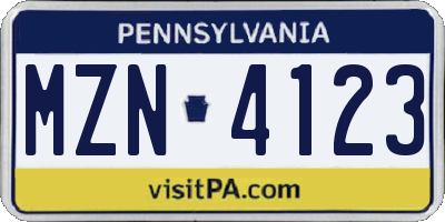 PA license plate MZN4123
