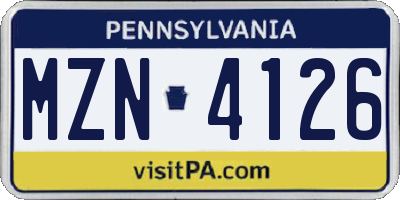 PA license plate MZN4126