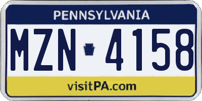 PA license plate MZN4158