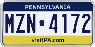 PA license plate MZN4172