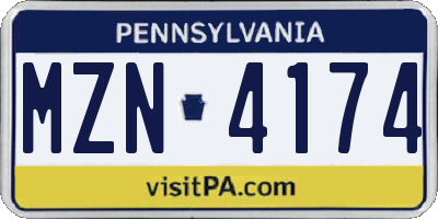 PA license plate MZN4174