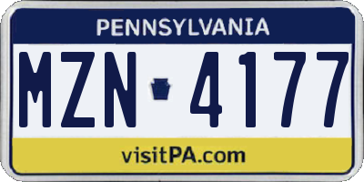 PA license plate MZN4177