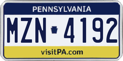 PA license plate MZN4192