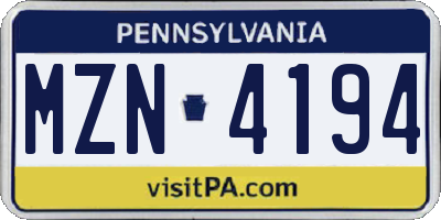PA license plate MZN4194