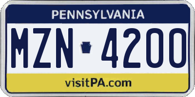 PA license plate MZN4200
