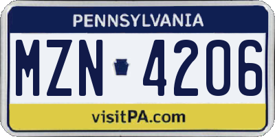 PA license plate MZN4206