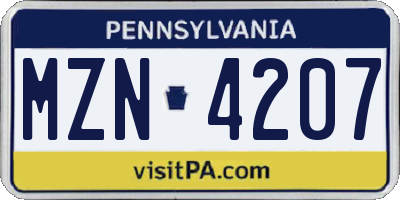 PA license plate MZN4207