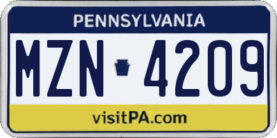 PA license plate MZN4209