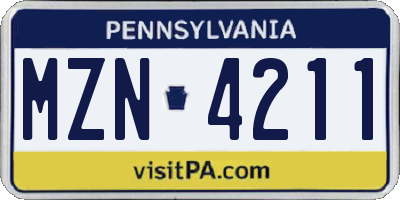 PA license plate MZN4211