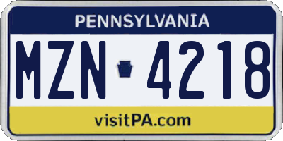PA license plate MZN4218