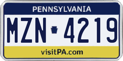 PA license plate MZN4219