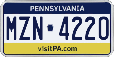 PA license plate MZN4220