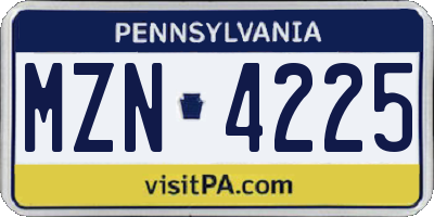 PA license plate MZN4225
