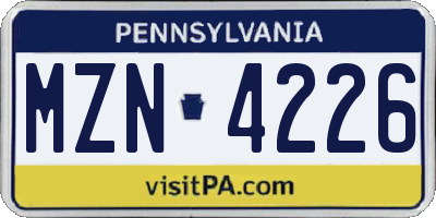 PA license plate MZN4226