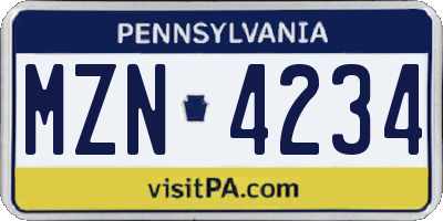PA license plate MZN4234