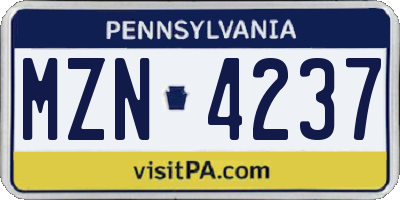 PA license plate MZN4237