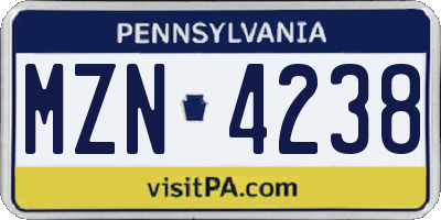 PA license plate MZN4238