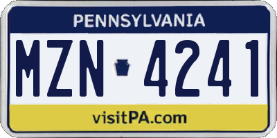 PA license plate MZN4241